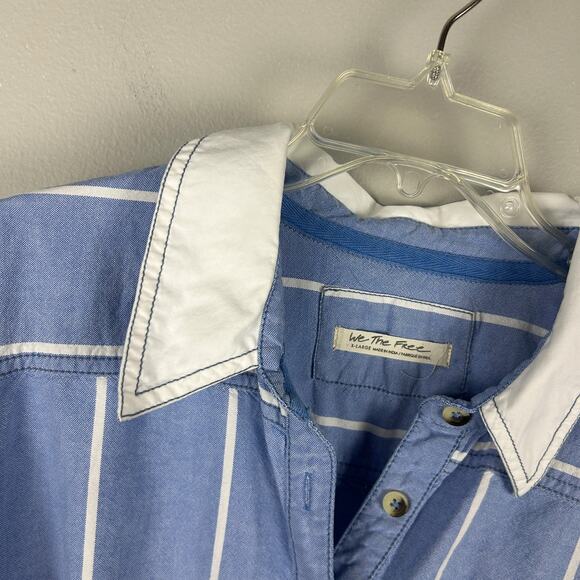Free People Manchester Blue White Striped Long Sleeve Preppy Button Down XL - Picture 6 of 9